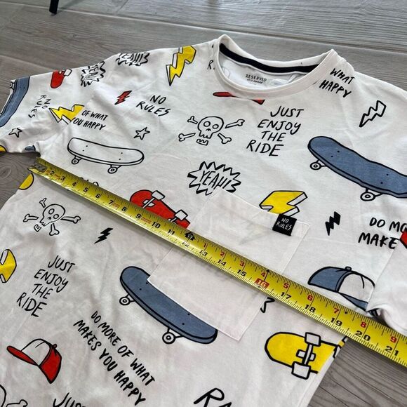 Reserved Eco Aware Short Sleeve Skate Printed White t-shirt Size S/M 100% Cotton - Picture 8 of 9